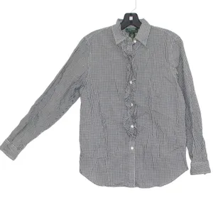 Lauren Ralph Lauren Top Academia Preppy Cottagecore Button Up Plaid Black Small thumbnail 4