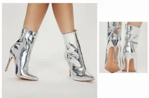 Shiny Silver Ankle boots Size 37 US 7 costume club high heels stiletto party thumbnail 2