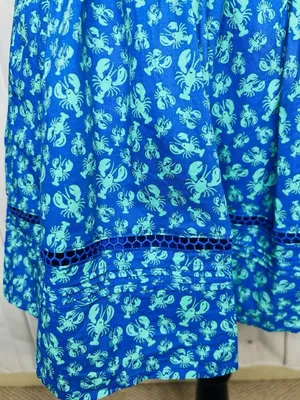 Roller Rabbit x Target Sz XS Blue Green Lobster Print Mini Dress Smocked Back thumbnail 5