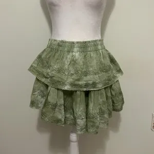 LoveShackFancy Tiered Ruffle Mini Skirt Moss Green Hand Tie Dye Size Medium thumbnail 4