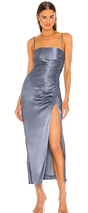 Shona Joy Lily Bias Ruched Midi Dress Blue Smoke Size‎ US 6 thumbnail 1