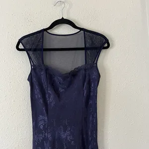 Vintage Gold Label Victoria’s Secret Navy Jacquard Satin Maxi Dress Goth Fairy M thumbnail 2