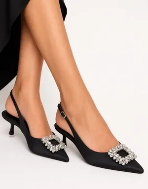 NWT A New Day Black Rhinestone Slingback Heels 7 thumbnail 1
