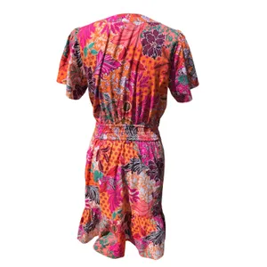 LOFT‎ NWOT Floral Patchwork Smocked Mini Dress Orange Pink Multi Summer Small thumbnail 6