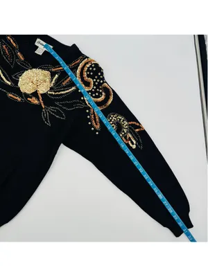 1980’s Christine Gerard Black Gold Sequin Beaded Embellished Sweater Size S thumbnail 8