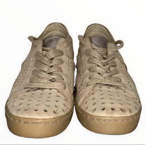 Dolce Vita Beige Perforated Leather Sneakers Calf Hair Heel Lace‎ Up thumbnail 2