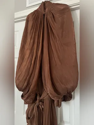 Miss Rosier Mila Brown Pleated Satin Maxi Dress size small thumbnail 10
