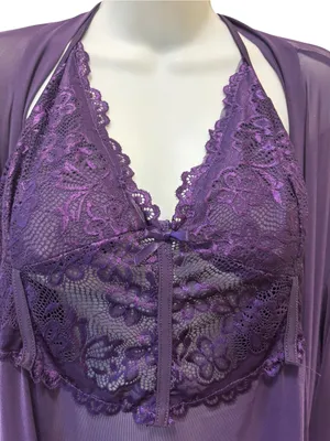 Boutique Lace Patchwork Camisole Nightgown & Bell Sleeve Sheer Robe Set Sz 2X thumbnail 5