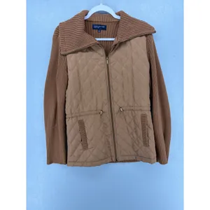 Jones New York Womens‎ Jacket Camel Quilted Ribbed Knit Hybrid Medium thumbnail 2