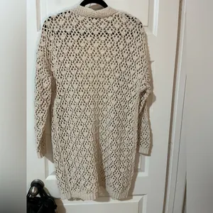 moon & madison Open Knit Cardigan Oatmeal Natural Crochet Neutral Sz M thumbnail 4