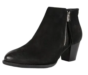 VIONIC Black Leather Suede Sterling Zipper Low Heel Preppy Fall Ankle Booties thumbnail 1