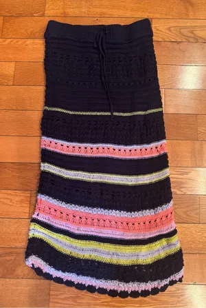 Anthropologie Maeve Antonella Crochet Midi Skirt Navy Striped Small EUC thumbnail 1