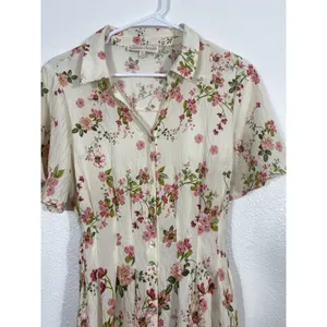 Figueroa & Flower Boho Shirt Dress Medium Beige Floral Cottagecore Retro Prairie thumbnail 4