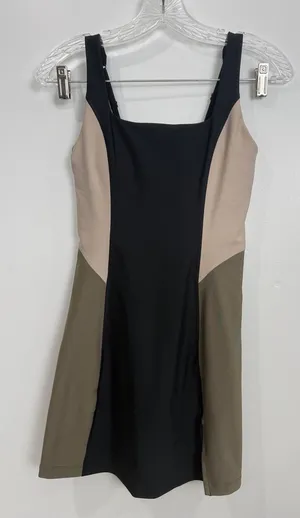 Triangle Panel Mini Dress in Black, Beige & Olive thumbnail 1