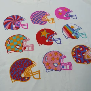 Fantastic Fawn Women Large White Football Helmets Graphic T-Shirt Boxy Colorful thumbnail 4