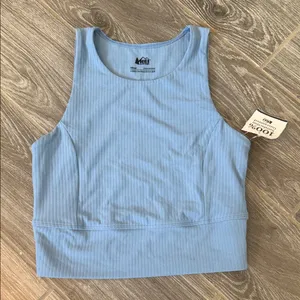 NEW! REI Co op Light Blue Ribbed Scoop Neck Crop lined Tank soft size XS thumbnail 1