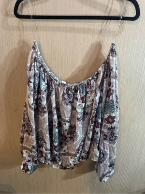 Charlotte Russe Paisley Off The Shoulder Blouse - Cream, Burgundy, Green Sixe 1X thumbnail 3