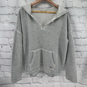 American Eagle Hoodie Women's XL Gray Textured Knit Cropped V Neck Casual thumbnail 1