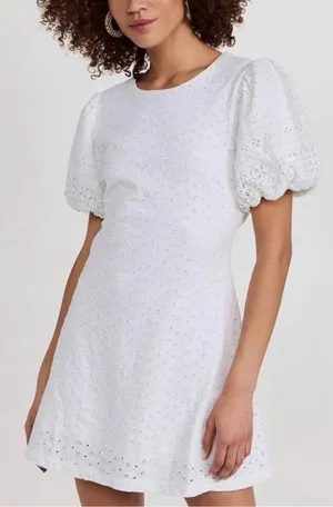 Free People White Apricot Rose Eyelet Mini Dress Size Small thumbnail 1