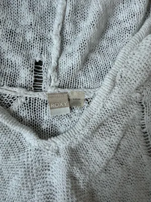 Roxy Bohemian Knit Crochet Mesh Sweater Hoodie White Small thumbnail 3