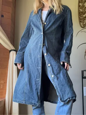 Faded Glory Button Up Denim Trench Coat thumbnail 5