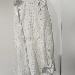White Lace Coastal Beach Resort Long Sleeve Button Size Small Shirt Dress thumbnail 3