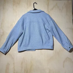 Mystree Women's M Blue Herringbone Wool Blend Cropped Shacket Snap Front Jacket thumbnail 8