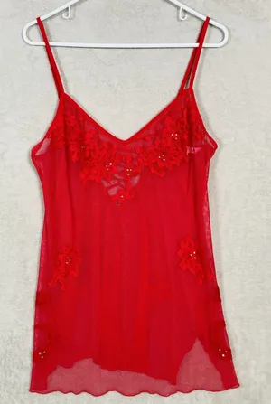 Victoria's Secret Babydoll Women Large Red Lace Mesh Rhinestone Corset Back Sexy thumbnail 1