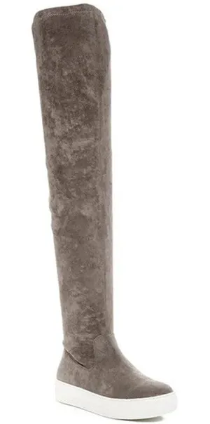 J/Slides Petra Over-the-Knee Sneaker Boots Gray Faux Suede Fall‎ Autumn Casual thumbnail 1