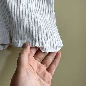 Zara collared‎ sleeveless cropped summer tennis top white ribbed women's M FLAW thumbnail 3