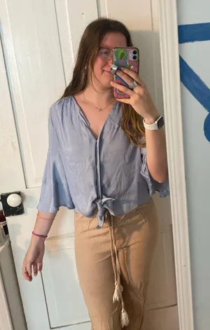 Aerie denim flowy pull on stretch shorts  thumbnail 1