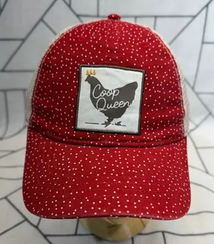 Infinity Her Trucker Hat OSFM Red Polka Dot‎ Coop Queen Chicken Patch Mesh Back thumbnail 1