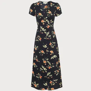 RIHOAS The Black V Neck Floral Short Sleeve Maxi Dress thumbnail 6