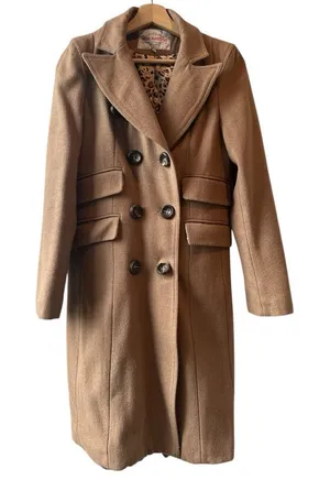 Vintage Pink Martini tan Wool Coat Small Y2K minimalist camel classic brown thumbnail 1