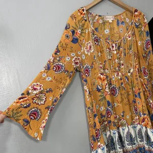 Altar'd State Babydoll Dress Size Small Paisley Peasant Boho Mini Crinkle Hippie thumbnail 2