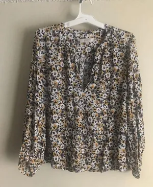 LOFT Floral Print V-Neck Blouse thumbnail 1