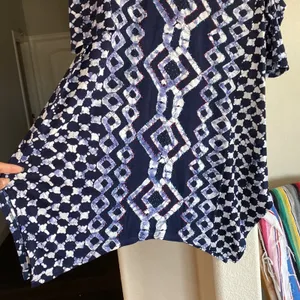 Soft Surroundings Talia Top Tunic Cold Shoulder Ikat Print Beaded Geo size M thumbnail 6