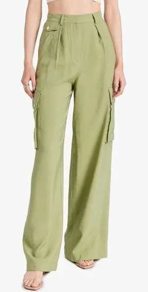 RTR Ramy Brook Women's Emil Pants sz 6 olive wide leg cargo solid green pockets thumbnail 1