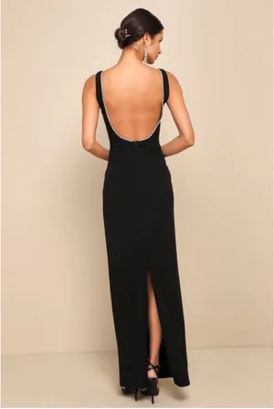 Lulus Timeless Poise Black Rhinestone Square Neck Backless Maxi Dress thumbnail 2