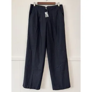Free People Pinstripe Wide Leg Trousers 6 Navy Blue Low Rise Career Wool Blend thumbnail 2