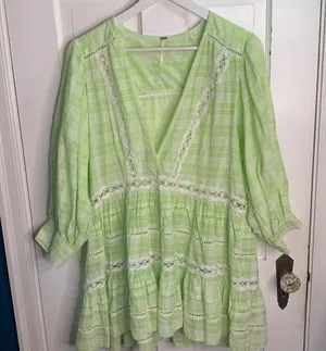 Free People Lime Green Time Out Boho Cottagecore Lace Tunic Top W-690 Size S thumbnail 7