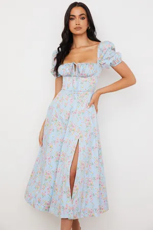 NWOT House of CB TALLULAH Blue Vintage Floral Puff Sleeve Midi Dress. Size XL thumbnail 8
