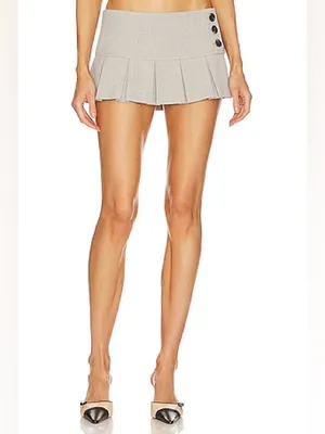 Danielle Guizio Pleated Micro Mini Skirt in Grey Plaid New Medium thumbnail 2