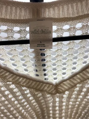 wild fable Cream Open-Knit V-Neck Sweater with Multi-Color Floral Appliqués thumbnail 3