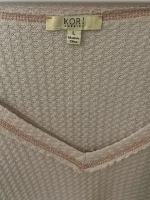 Kori Thermal Waffle Knit Mixed Print Tunic Top Blush Pink Size Large thumbnail 5