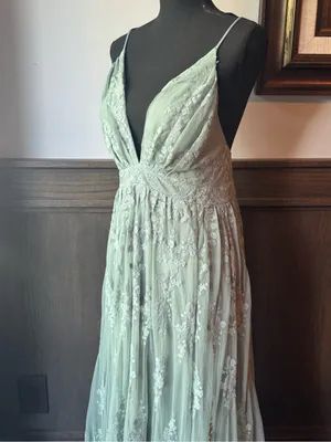 Wishlist Apparel Delicate Mint Lace V-Neck Spaghetti Strap Maxi Dress Large NWT thumbnail 7