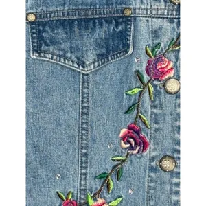Vintage Bill Blass Denim‎ Vest Medium Blue Floral Embroidered Rhinestone 90s Y2K thumbnail 4