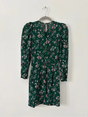 Reformation Juni Long Sleeve Emerald Green Floral Mini Dress Boho Cottage Core 2 thumbnail 8