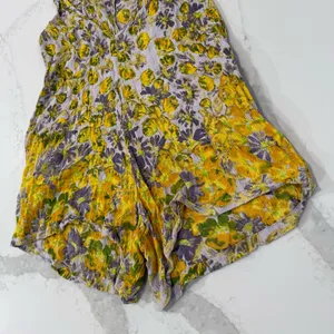 Free People One Floral V-Neck Romper Womens Small Purple/Yellow Pockets Bohemian thumbnail 7