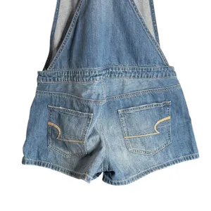 American Eagle Denim Overalls Romper Shorts Blue Size M Shortall‎ Distressed thumbnail 3